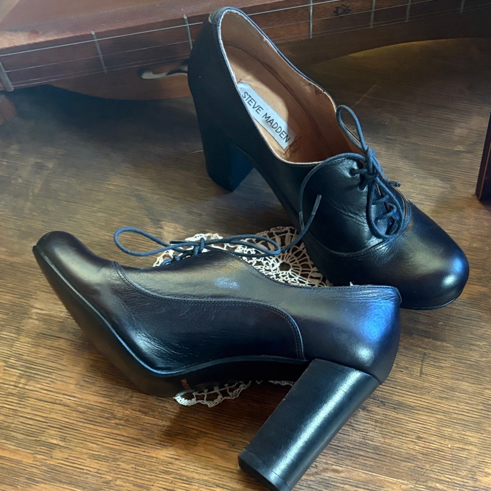 Steve Madden Black Block Heel Lace-Ups